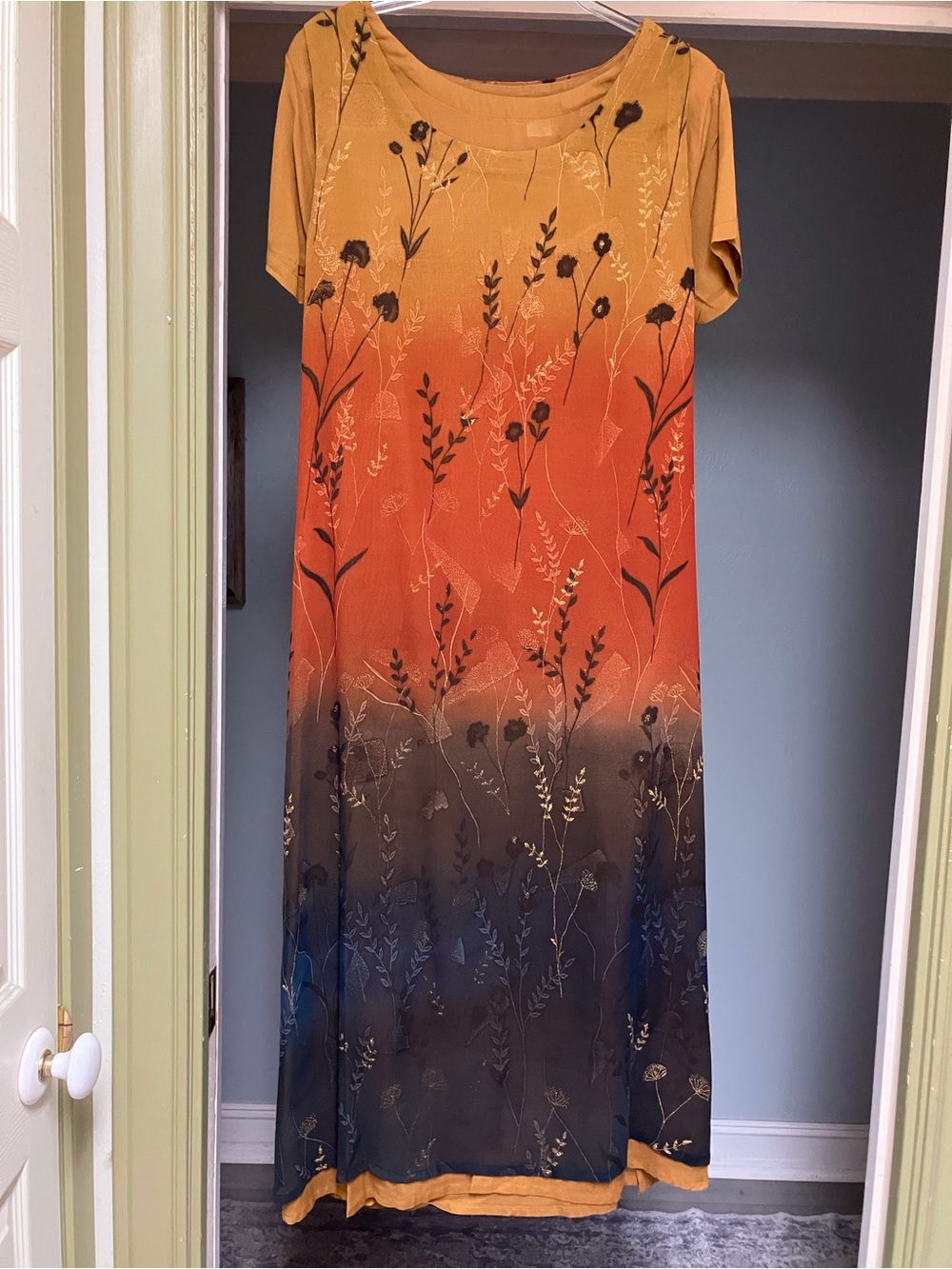 Women's Ombre Floral Maxi Dress in Mustard and Rust
